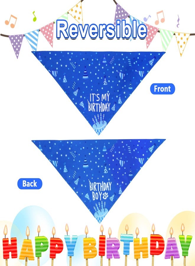 Agroon Dog Birthday Bandana Blue Boy XLarge 1PCS, Durable Triangle Reversible Scarf Bibs Handkerchief for Puppy Pet - Image 5