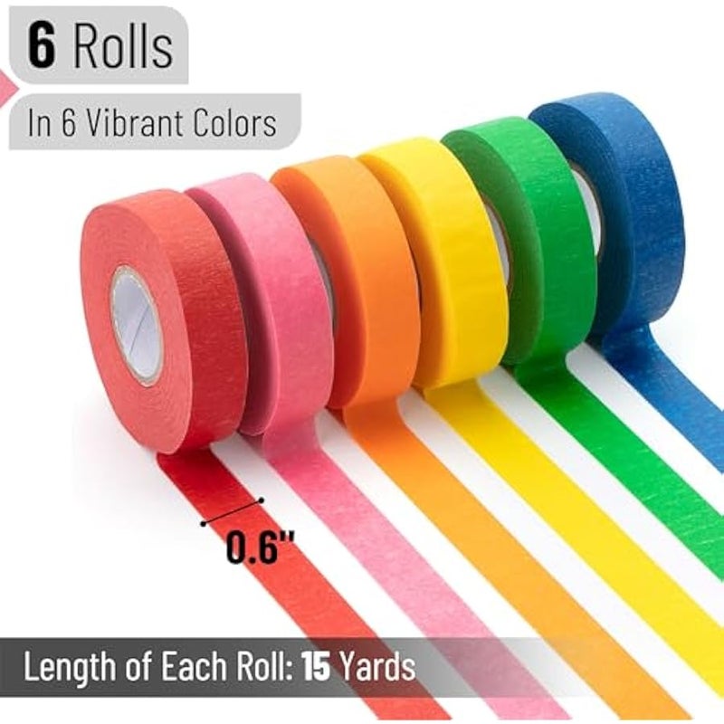 - Colored Masking Tape, Colored Painters Tape for Arts and Crafts, 6 Pack, Drafting Tape, Craft Tape, Labeling Tape, Paper Tape, Masking Tape, Colored Tape, Back to School Supplies - Image 2