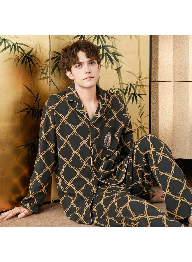Fenton dunhuang Museum Co-branded Men's Pajama Set - New Chinese Style Lapel Long-sleeve Homewear - Image 4