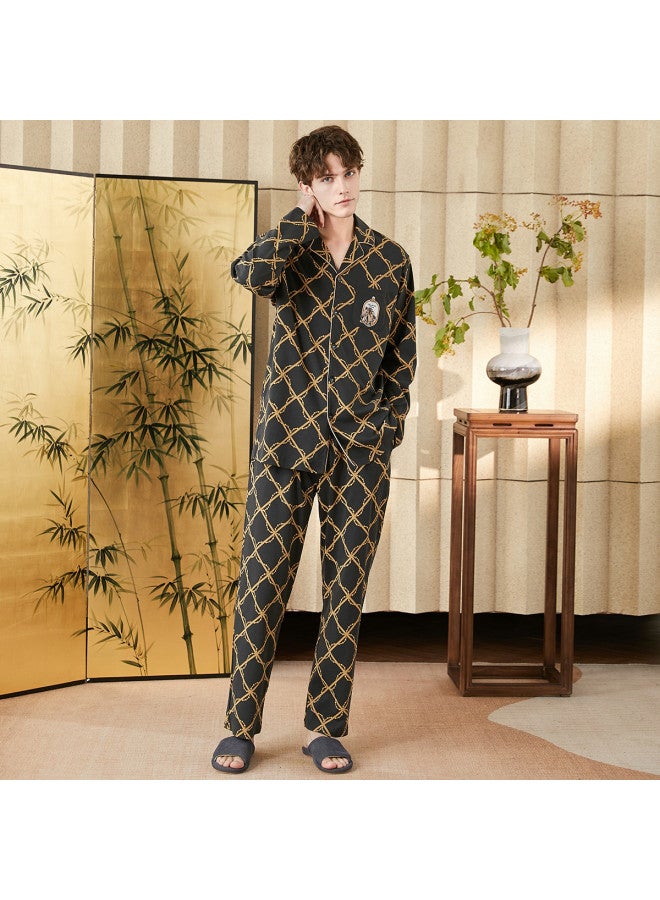 Fenton dunhuang Museum Co-branded Men's Pajama Set - New Chinese Style Lapel Long-sleeve Homewear - Image 5