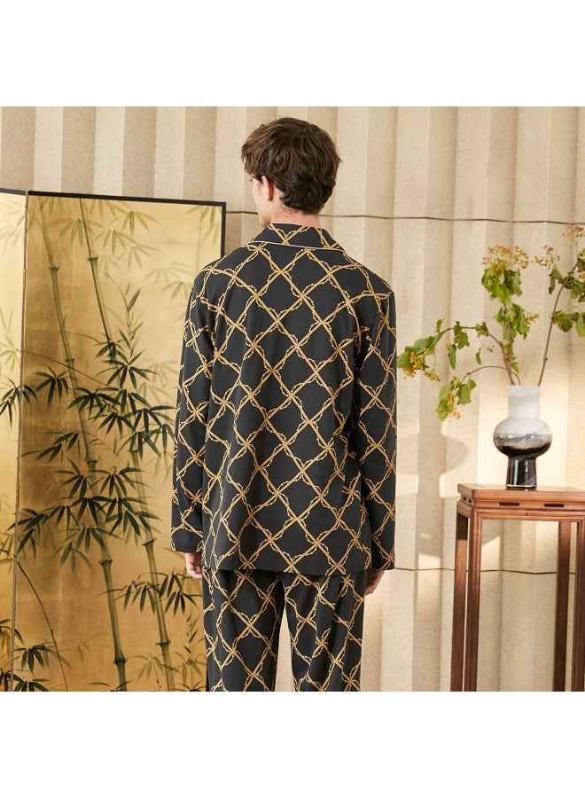 Fenton dunhuang Museum Co-branded Men's Pajama Set - New Chinese Style Lapel Long-sleeve Homewear - Image 3