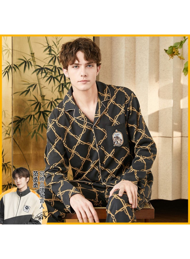 Fenton dunhuang Museum Co-branded Men's Pajama Set - New Chinese Style Lapel Long-sleeve Homewear - Image 2
