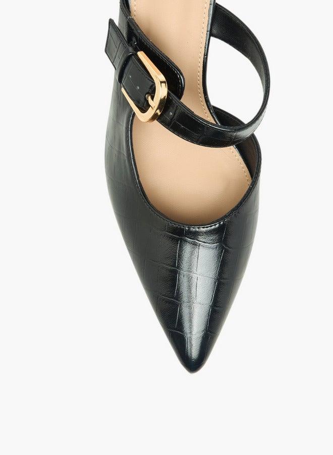 Flora Bella By Shoexpress Womens Textured Buckle Detail Flared Heel Mules - Image 4