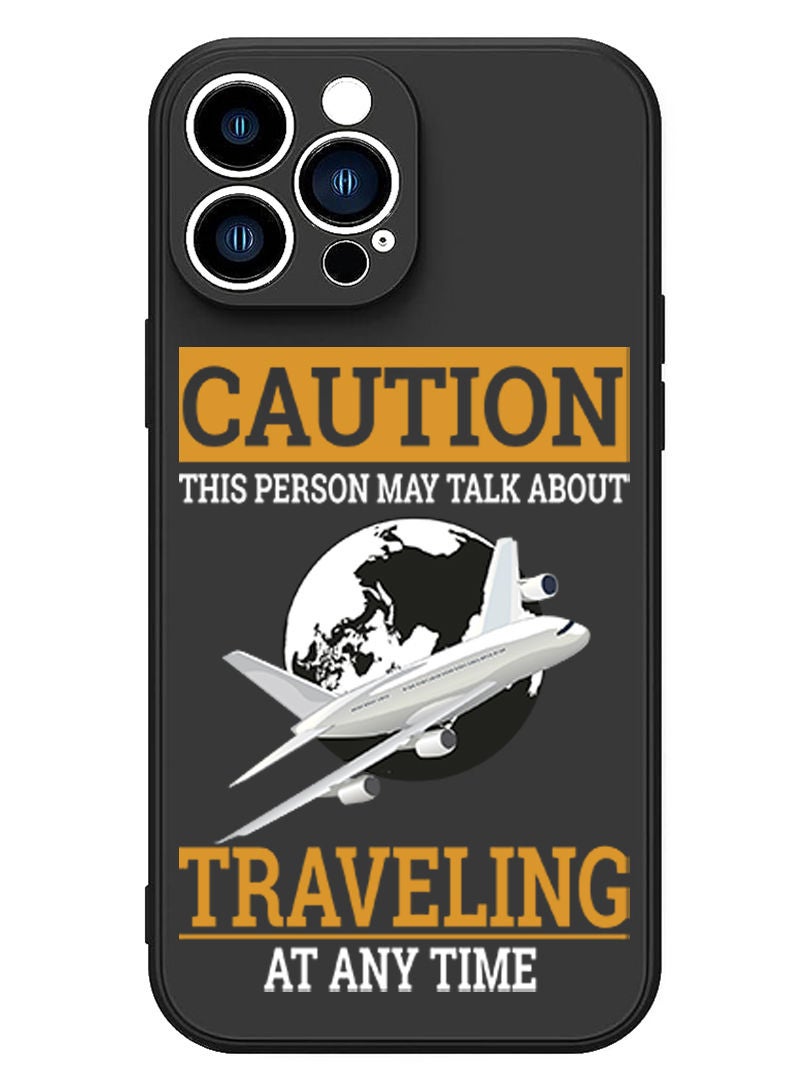 Theodor Protective Slim Fit Case Liquid Silicone Cover with Full Body Protection Anti-Scratch Shockproof Case For iPhone 12 Pro Max Black  - Caution Travelling at anytime copy - Image 1