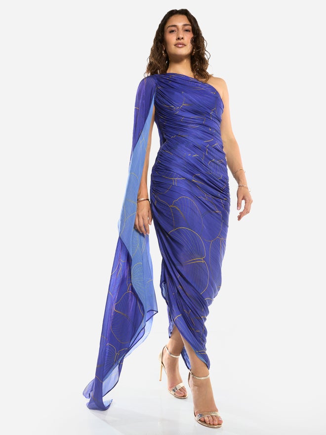 House of Moda One-Shoulder Ruched Drape Column Gown - Image 4