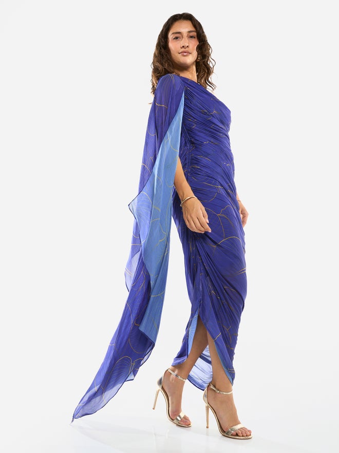 House of Moda One-Shoulder Ruched Drape Column Gown - Image 2