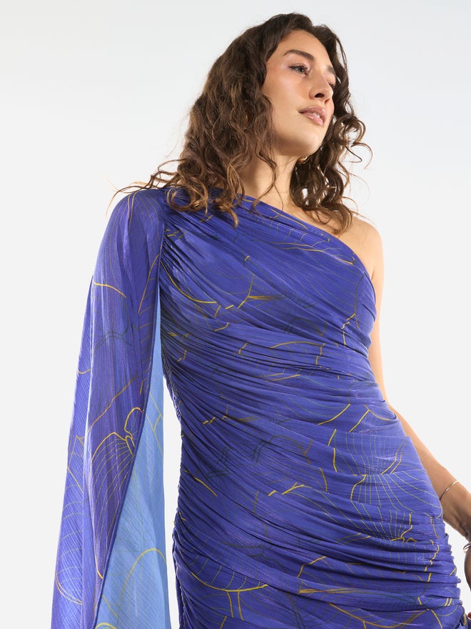 House of Moda One-Shoulder Ruched Drape Column Gown - Image 5