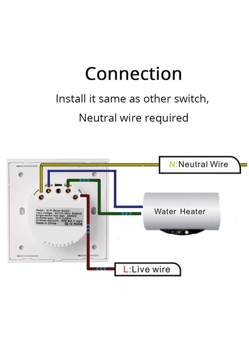 SYOSI - Smart Water Heater Switch WiFi Boiler Switch Touch  Wireless Timer Remote Control Water Heater Switches Compatible with Alexa Echo and Google Home Fit for Baking Machine Coffee Maker - Image 1