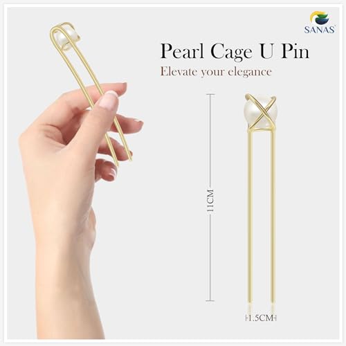 Sanas Hair Accessories For Women Wedding (1Pc) Pearl U Pins For Stylish Braid Hair Accessories For Women (1Pc) (Golden) - Image 2