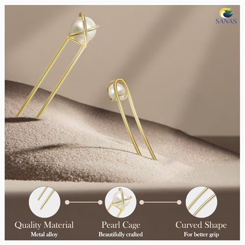 Sanas Hair Accessories For Women Wedding (1Pc) Pearl U Pins For Stylish Braid Hair Accessories For Women (1Pc) (Golden) - Image 3