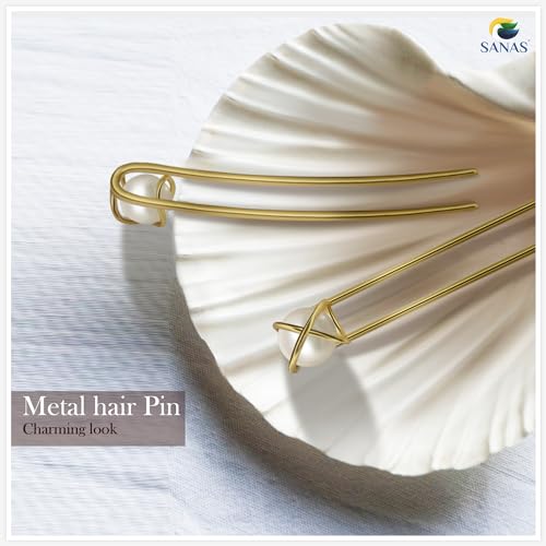 Sanas Hair Accessories For Women Wedding (1Pc) Pearl U Pins For Stylish Braid Hair Accessories For Women (1Pc) (Golden) - Image 5