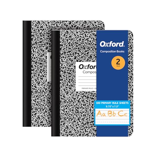 Oxford Primary Ruled Composition Notebooks, 9-3/4 x 7-1/2 Inches, Writing Practice for Kids, Grades K-2, Black Covers, 100 Sheets, 2 Pack (1002521) - Image 1