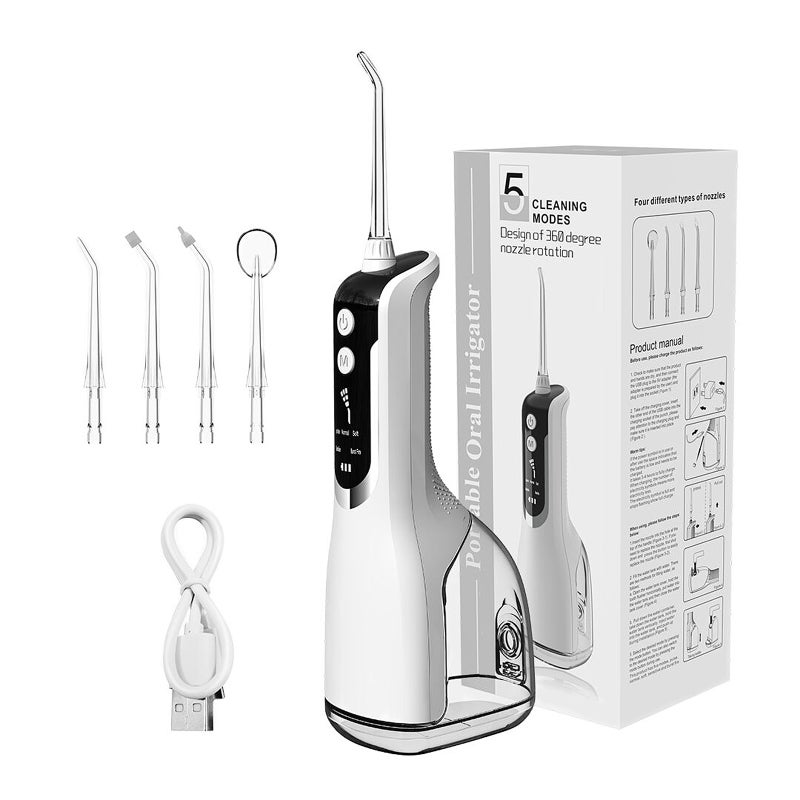 Portable Water Flosser Oral Irrigator USB Rechargeable Electric Water Flossing Device with 5 Cleaning Modes 4 Different Nozzles 330ML Water Tank for Teeth Cleaning IPX7 Waterproof - Image 1