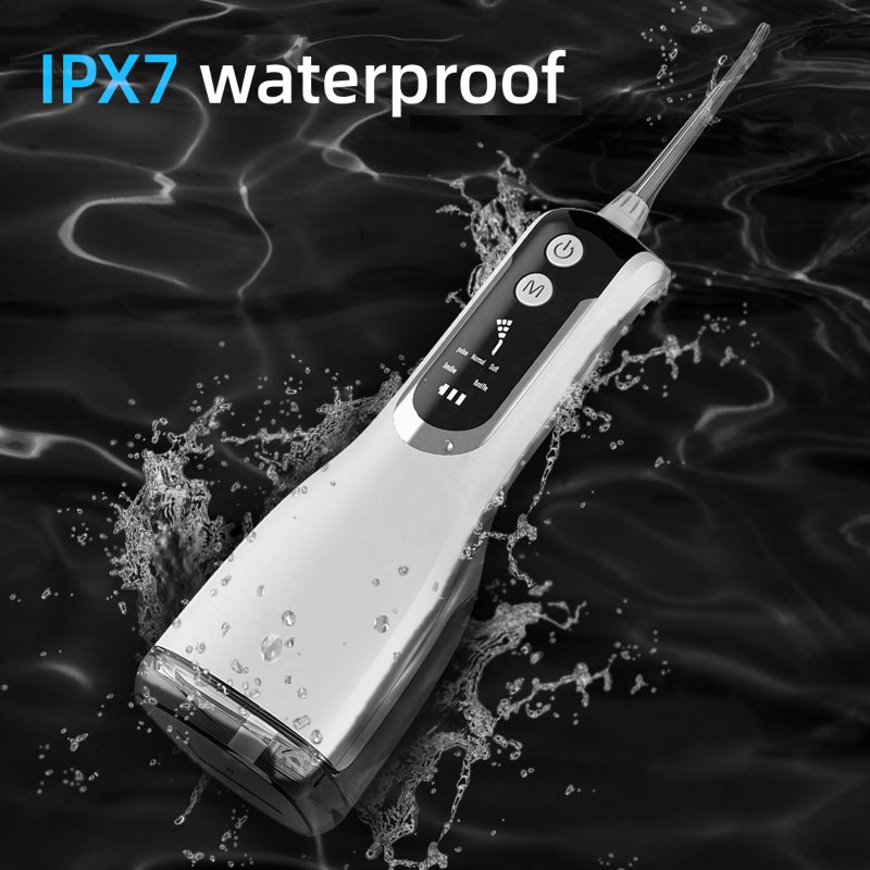 Portable Water Flosser Oral Irrigator USB Rechargeable Electric Water Flossing Device with 5 Cleaning Modes 4 Different Nozzles 330ML Water Tank for Teeth Cleaning IPX7 Waterproof - Image 4