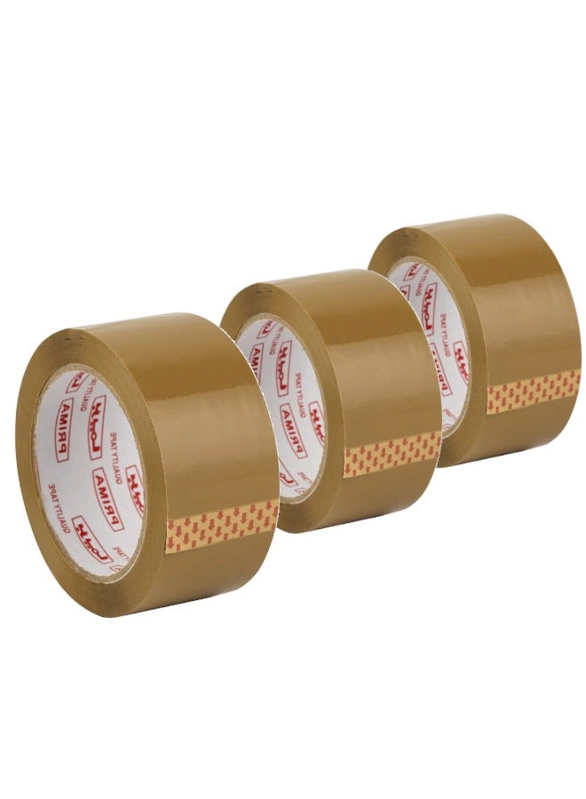 PRIMA Brown Packaging Tape Pack of 3 48mm Width 100 Yards Long Each Strong Adhesive for Shipping Sealing Everyday Use Office and Home Supplies - Image 1