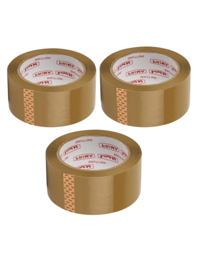 PRIMA Brown Packaging Tape Pack of 3 48mm Width 100 Yards Long Each Strong Adhesive for Shipping Sealing Everyday Use Office and Home Supplies - Image 2