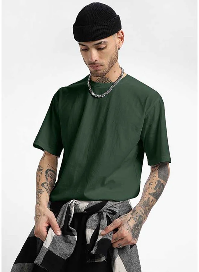 فيردو تيشيرت فيردو قطن نقي مقاس واسع نصف كم للرجال زيتوني