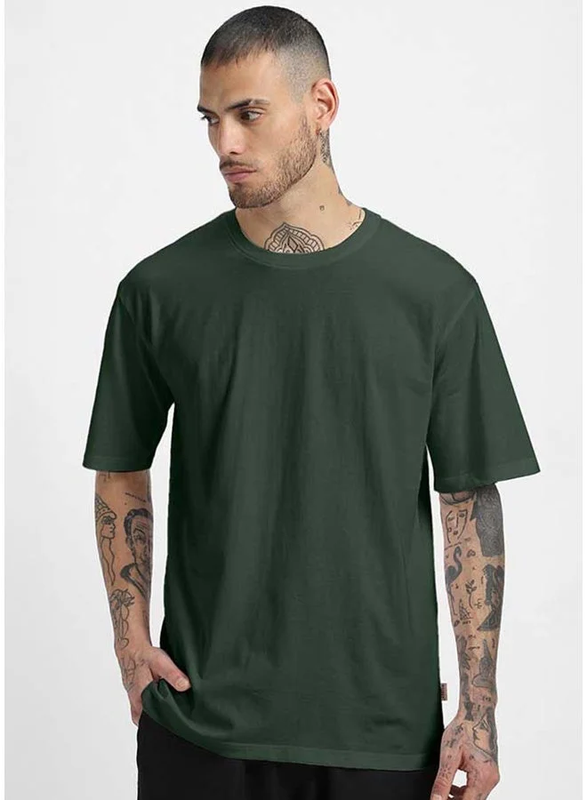 Veirdo Veirdo Pure Cotton Oversized Fit Half Sleeve T-Shirt For Men Olive Half Sleeve T-Shirt For Men