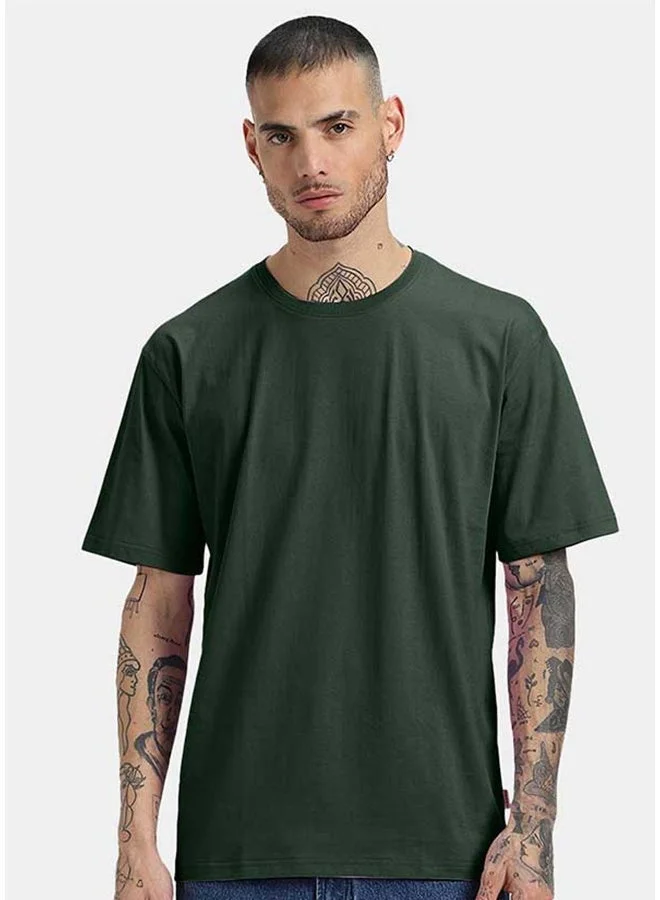 Veirdo Veirdo Pure Cotton Oversized Fit Half Sleeve T-Shirt For Men Olive Half Sleeve T-Shirt For Men