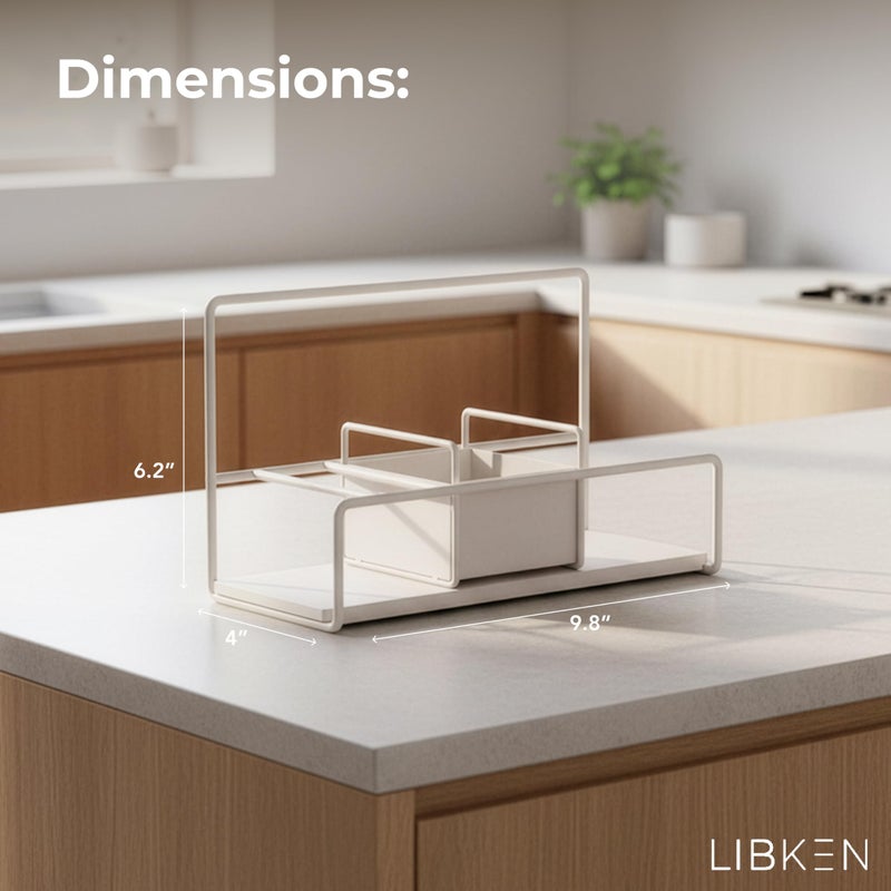 LIBKEN Kitchen Sponge Holder with Drying Stone â€“ Warm Grey Powder Coated Metal Sink Caddy â€“ Minimal Scandinavian Design Sponge Rack for Kitchen Sink Organization & Elegant Countertop Storage - Image 3