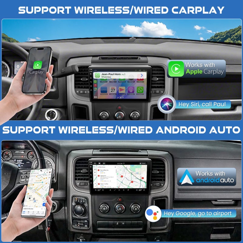 electrosmart Car Radio for Dodge RAM 1500 Upgrade 2019 2020 2021 2022 2023 2024, with Wireless CarPlay and Android Auto,9'' Android 13 Touch Screen Radio GPS Navigation,4G Ram 64G ROM(Only fit Manual AC) - Image 4