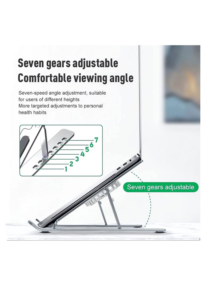 Adjustable Laptop Stand with USB Cooling Fan Computer Stand with Heat Vent, Foldable Sturdy Aluminum Laptop Riser - Image 2