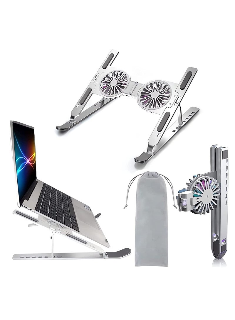 Adjustable Laptop Stand with USB Cooling Fan Computer Stand with Heat Vent, Foldable Sturdy Aluminum Laptop Riser - Image 1