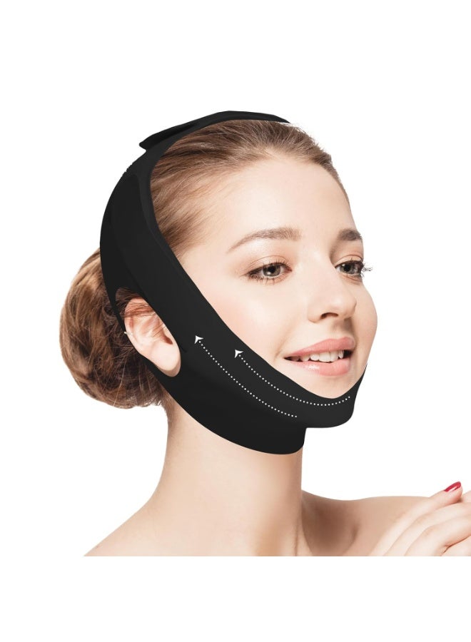 ATRJSZ Jawline Shaper Chin Strap for Sleeping, Reusable V-Line Mask for Women Face Lifting Made w/Electric-Hot-Press Tech for Skin-Friendly & Breathable Cooling Fabric (Black, M) - Image 1