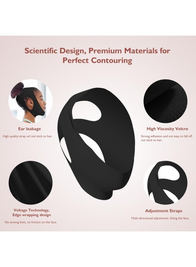 ATRJSZ Jawline Shaper Chin Strap for Sleeping, Reusable V-Line Mask for Women Face Lifting Made w/Electric-Hot-Press Tech for Skin-Friendly & Breathable Cooling Fabric (Black, M) - Image 2