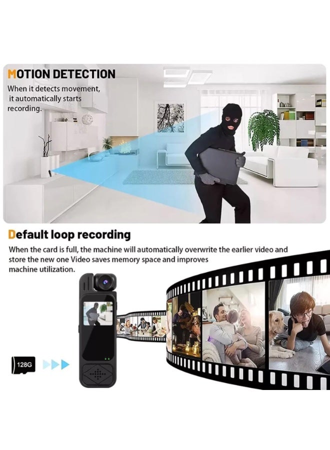 Chabeia Mini Body Camera with 180° Rotating Lens Action Detection HD Infrared Night Vision 128GB TF Card Storage 1080P Recorder (Black) - Image 3