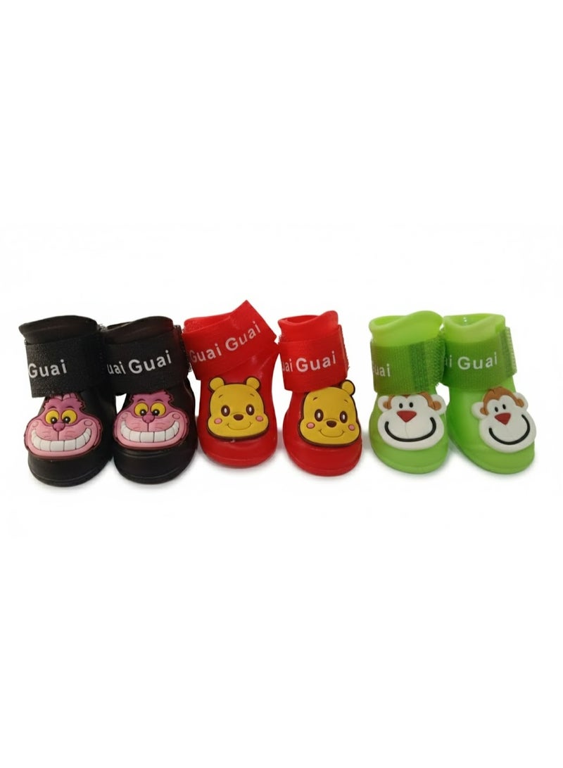 أحذية واقية للكلاب، مقاومة للماء، لحماية الكفوف، مزينة بشخصيات كرتونية، ألوان متعددة، مقاس صغير (من 1.5 إلى 3 كجم)، 4.3 × 3.3 سم، عبوة من 4 قطع - Image 1