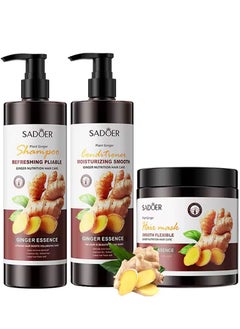 SADOER Ginger Care set for Hair Treated With Protein and Keratin Shampoo 500 ml Conditioner 500 ml andMask 500ml  - Image 1