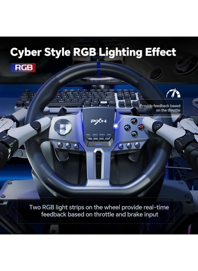 Generic - V9 Gen2 270° / 900° Racing Steering Wheel Bundle with 3-Pedals & 6+R Shifter – Dual Motor Vibration, Hall Effect Pedals, RGB Lights – Multi-Platform for PC, Xbox Series X/S, PS4, PS3, Switch – Magnetic Encoder & Adjustable Clamps - Image 1