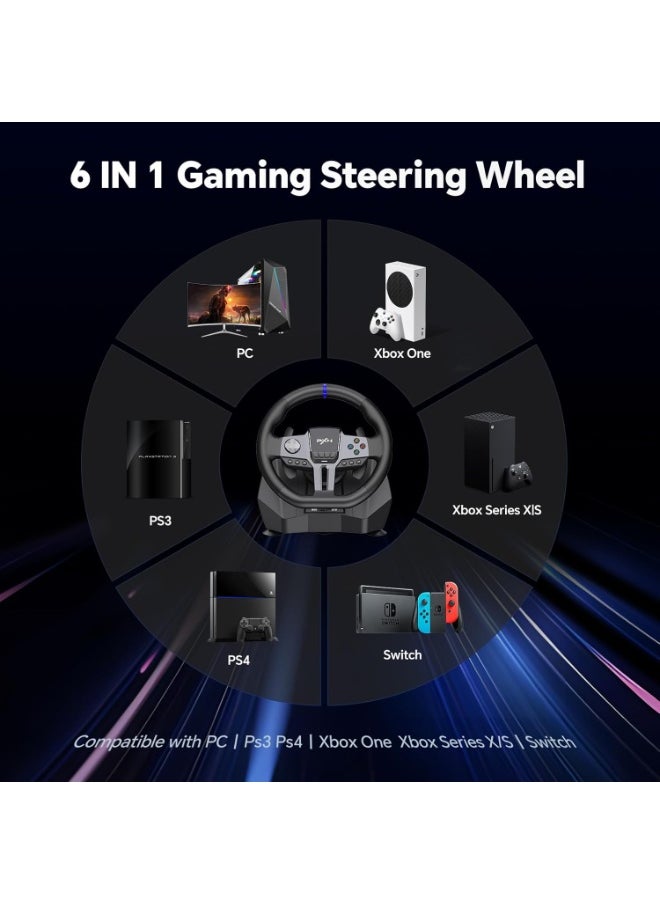 Generic - V9 Gen2 270° / 900° Racing Steering Wheel Bundle with 3-Pedals & 6+R Shifter – Dual Motor Vibration, Hall Effect Pedals, RGB Lights – Multi-Platform for PC, Xbox Series X/S, PS4, PS3, Switch – Magnetic Encoder & Adjustable Clamps - Image 1