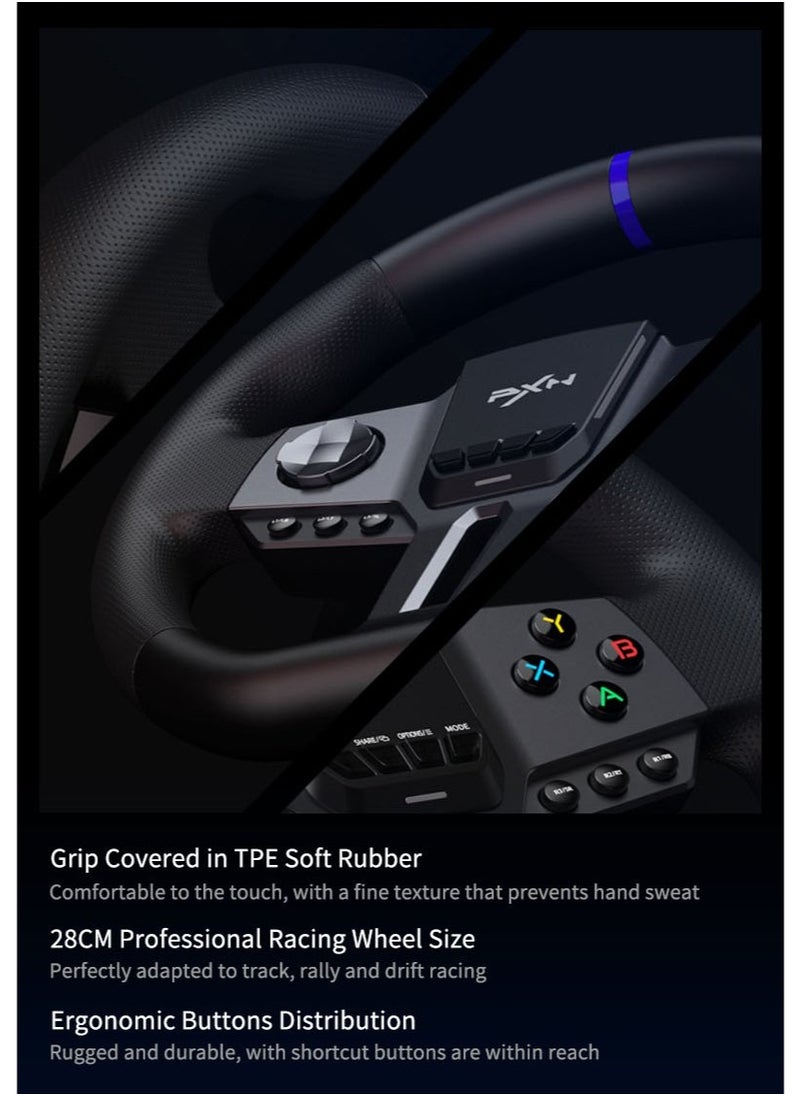 Generic - V9 Gen2 270° / 900° Racing Steering Wheel Bundle with 3-Pedals & 6+R Shifter – Dual Motor Vibration, Hall Effect Pedals, RGB Lights – Multi-Platform for PC, Xbox Series X/S, PS4, PS3, Switch – Magnetic Encoder & Adjustable Clamps - Image 1