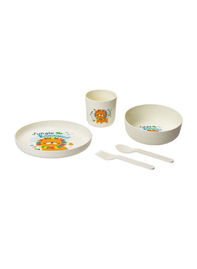 PARFAIT 5-Piece Jungle Roar Tiger Printed Kids Dining Set White and Orange 9.5 x 18 x 18 cm D-PLA5001-W