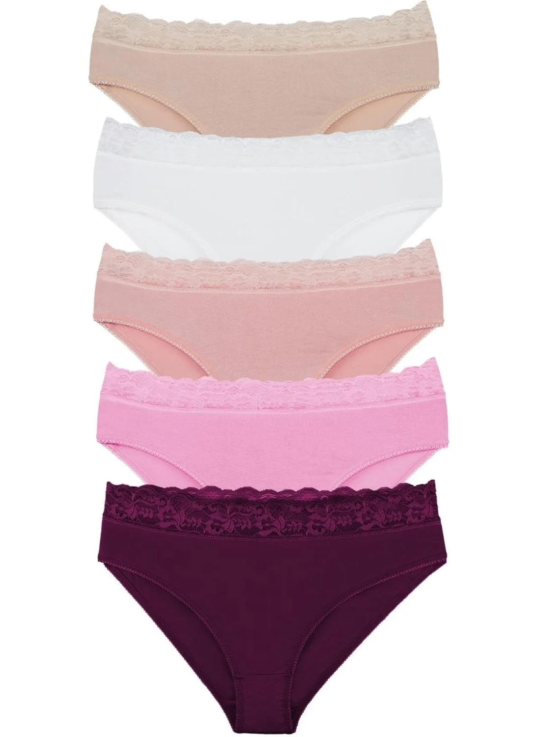 Sensu Women's Organic Bamboo Fabric Lace Waist Slip Panties 5 Pack Set - KTS3081