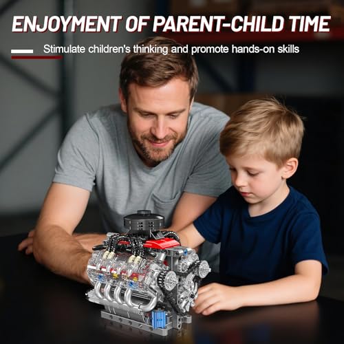 Nueris مجموعة نماذج محرك نيريس ميني V8 487 قطعة ألعاب بناء سيارات مجموعات محركات تعمل فكرة هدية للبالغين والأولاد والبنات للهندسة الميكانيكية والبناء - Image 5