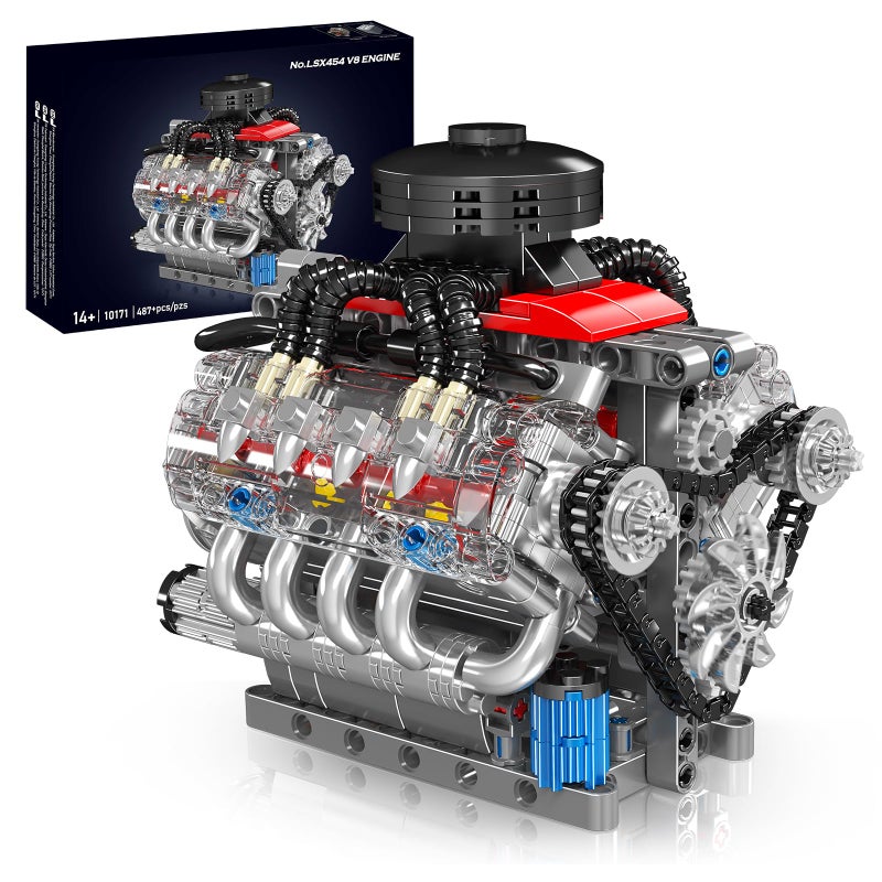 Nueris مجموعة نماذج محرك نيريس ميني V8 487 قطعة ألعاب بناء سيارات مجموعات محركات تعمل فكرة هدية للبالغين والأولاد والبنات للهندسة الميكانيكية والبناء - Image 3