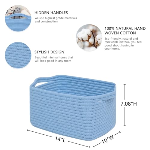 CubesLand Cube Storage Organizer Basket Bin Cube Shelf Shelves Cotton Rope Basket Durable Woven Rectangular Basket for Organizing Nursery Toys Basket 14x10x708IN Blue Basket - Image 3