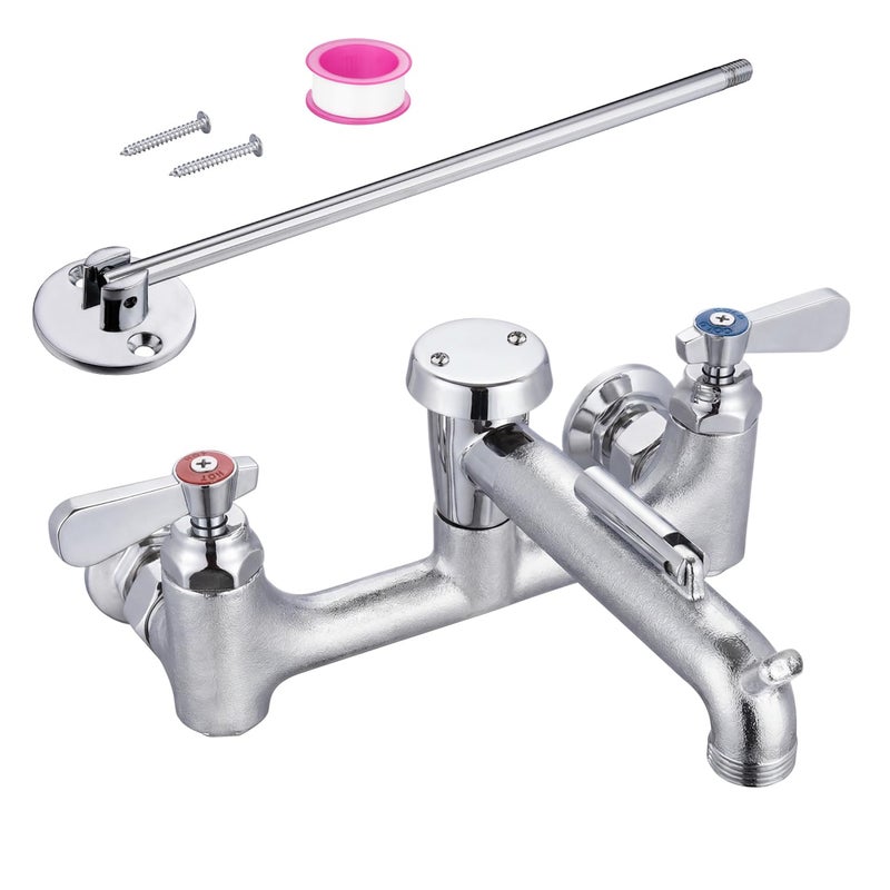 sepaitek [CA avail] Sepaitek Commercial Mop Sink Faucet 8" Center, Heavy-Duty Wall Mount Utility Faucet with Vacuum Breaker 3/4" Hose Thread, Industrial Outdoor Laundry Slop Hot and Cold Hose Bib, Brass Casted - Image 1