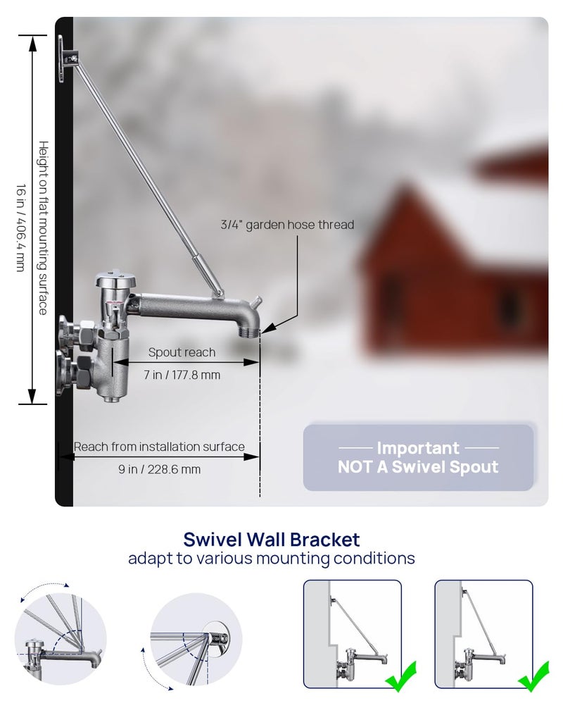 sepaitek [CA avail] Sepaitek Commercial Mop Sink Faucet 8" Center, Heavy-Duty Wall Mount Utility Faucet with Vacuum Breaker 3/4" Hose Thread, Industrial Outdoor Laundry Slop Hot and Cold Hose Bib, Brass Casted - Image 2