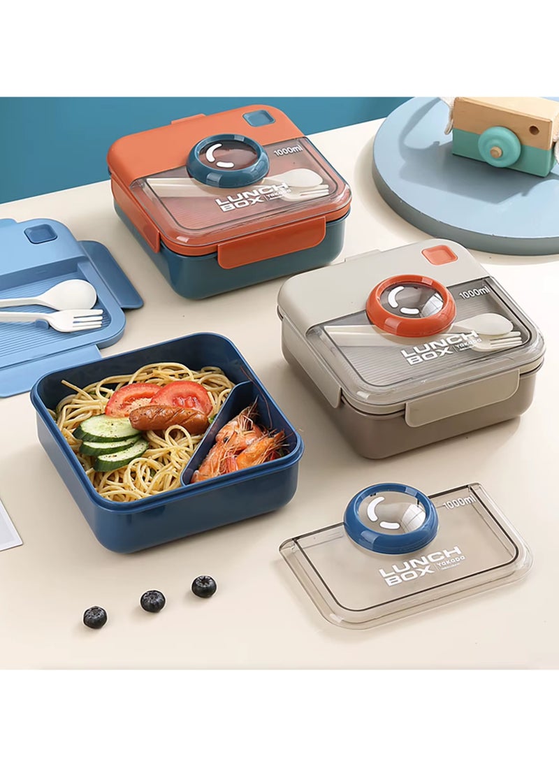Twisoo Twisoo Kids Camera Design Bento Lunch Box, 1000ml, Leakproof, BPA-Free, 2 Compartments, with Spoon & Fork, Clip Lock, Spillproof Dip Well, Easy-Open Latch (Gray)  - Image 5