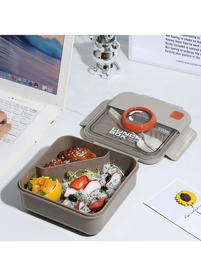 Twisoo Twisoo Kids Camera Design Bento Lunch Box, 1000ml, Leakproof, BPA-Free, 2 Compartments, with Spoon & Fork, Clip Lock, Spillproof Dip Well, Easy-Open Latch (Gray)  - Image 2