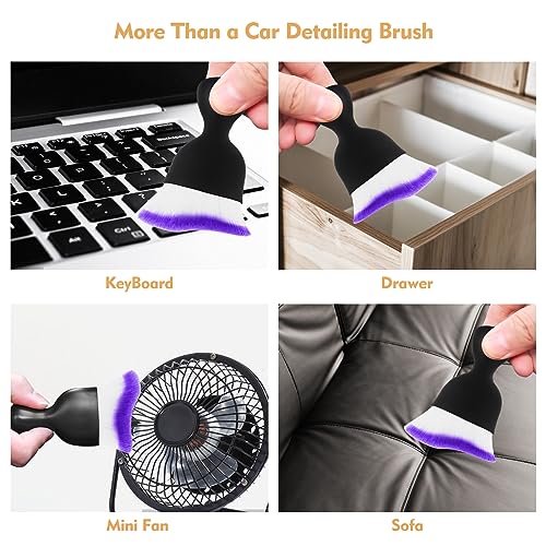 Eiruseed Car Interior Cleaning Brush Car Duster Interior with Ultra Soft Bristles Auto Detailing Brushes Dusting Car Accessories for Dashboard, AC Vents, Leather, Scratch-Free (2Pack_Purple) - Image 5