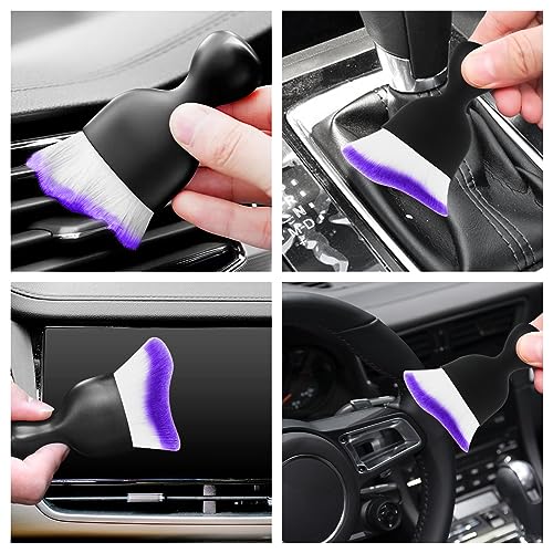 Eiruseed Car Interior Cleaning Brush Car Duster Interior with Ultra Soft Bristles Auto Detailing Brushes Dusting Car Accessories for Dashboard, AC Vents, Leather, Scratch-Free (2Pack_Purple) - Image 3