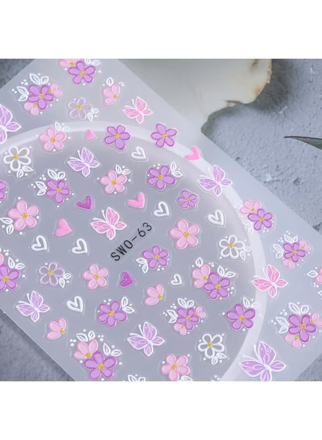 Goolsky ملصقات زهور بأسلوب إنستغرام، زهور الكرز الوردية وزهور الأقحوان للحب 5D لملصقات الأظافر - Image 5