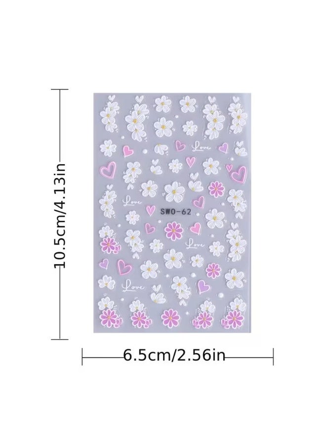 Goolsky ملصقات زهور بأسلوب إنستغرام، زهور الكرز الوردية وزهور الأقحوان للحب 5D لملصقات الأظافر - Image 4
