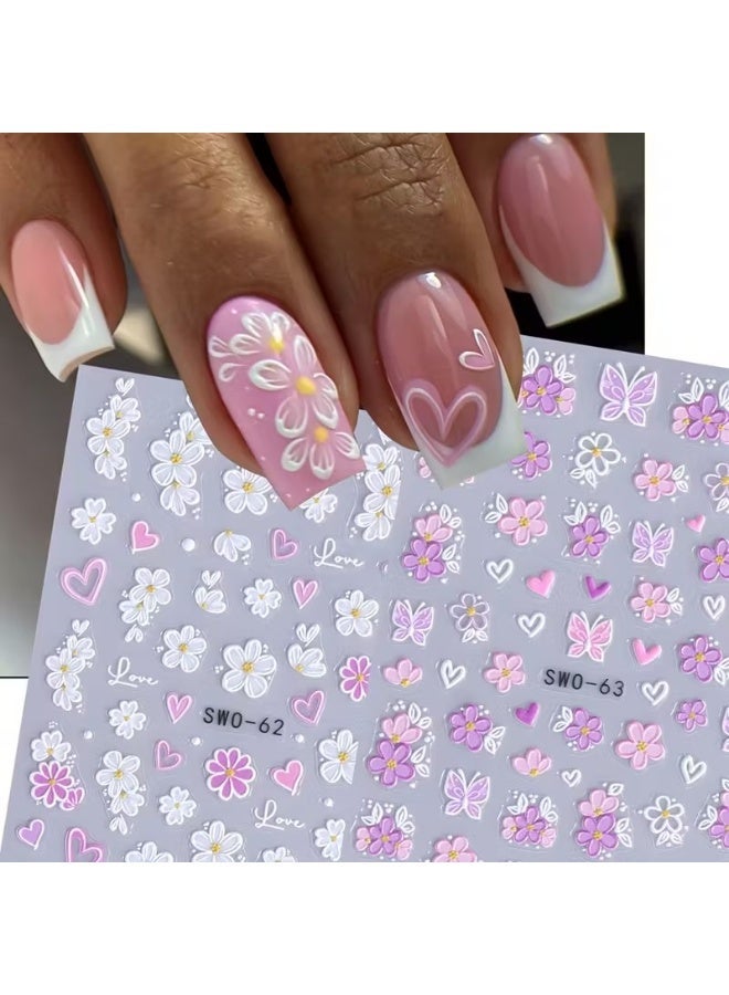Goolsky ملصقات زهور بأسلوب إنستغرام، زهور الكرز الوردية وزهور الأقحوان للحب 5D لملصقات الأظافر - Image 3
