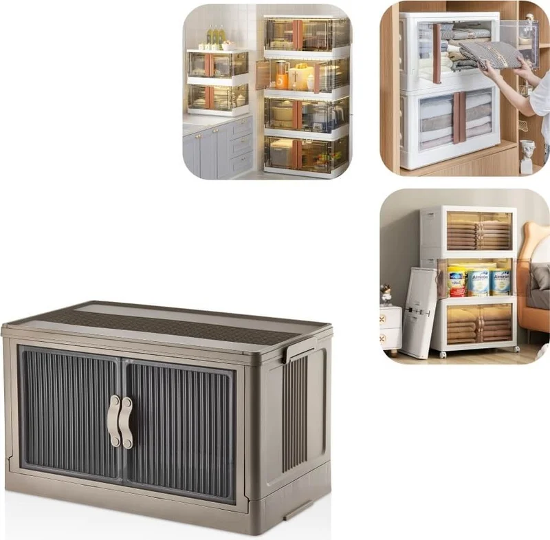 بييف Emayhome Multi-Purpose Portable Stackable Organizer Cabinet Cappuccino with Cover